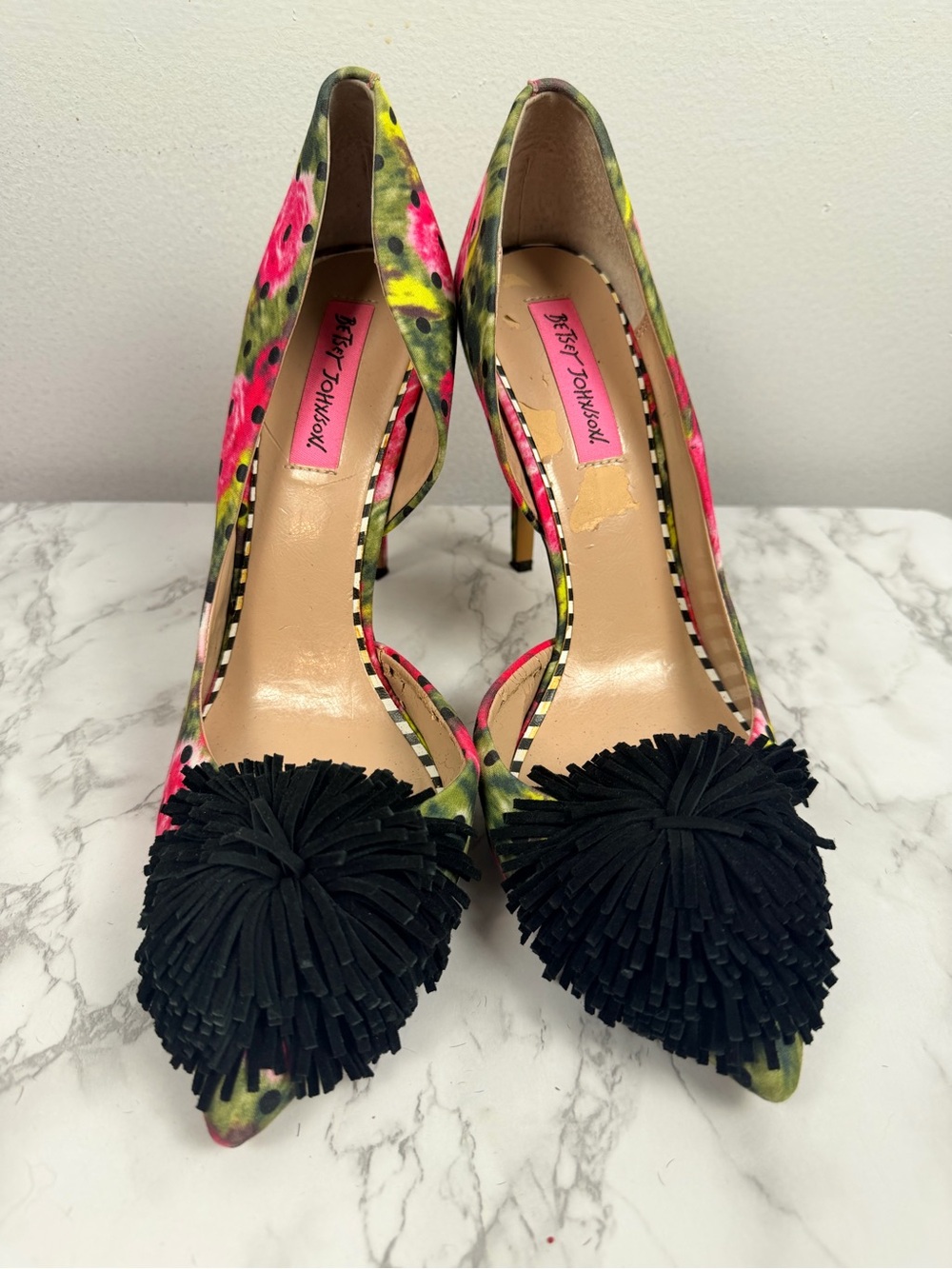 BETSEY JOHNSON Multi-color Floral Polka Dot HARLY Pointed Toe Pumps Heels Sz 10